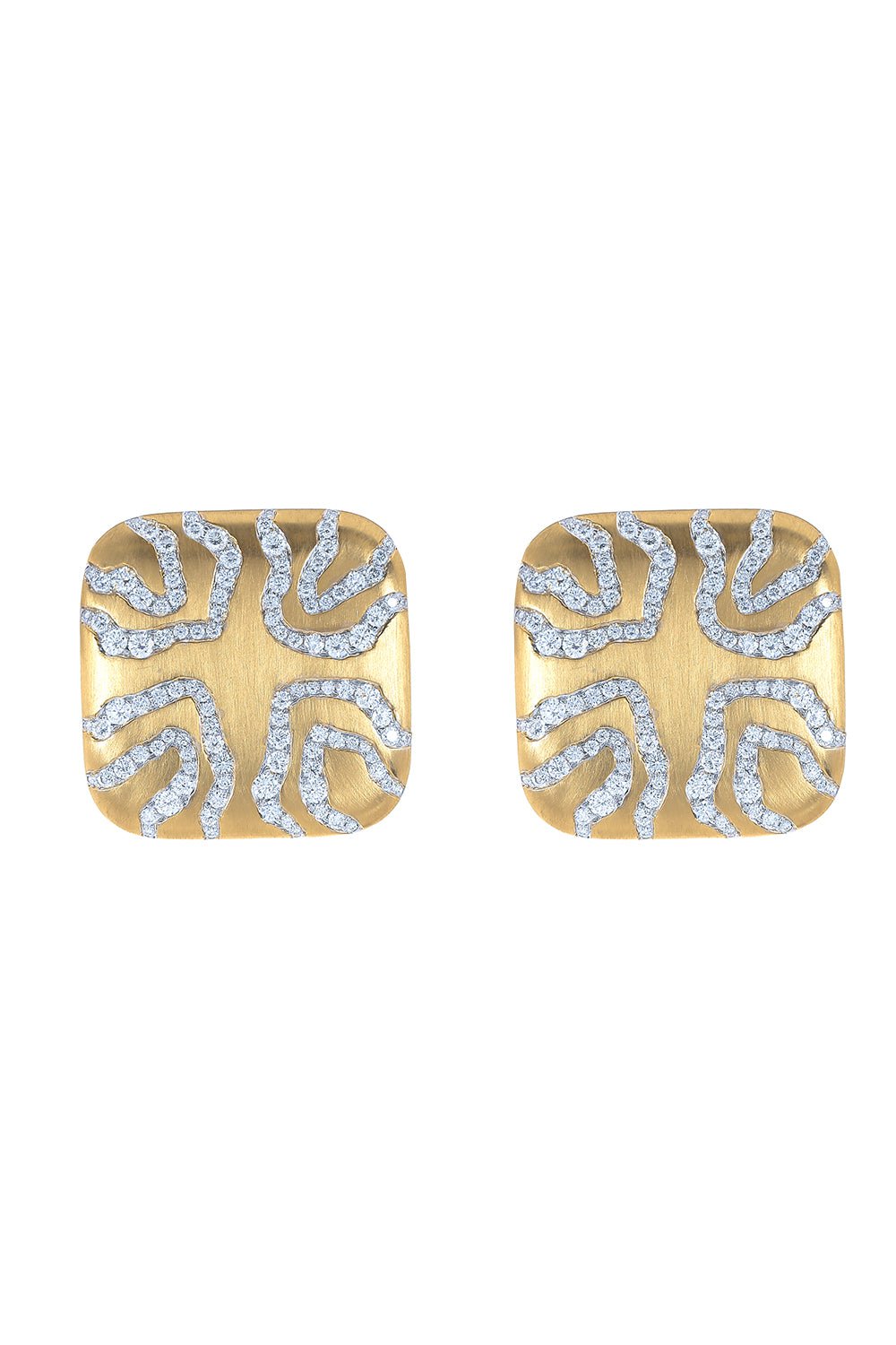 ARUNASHI-Cushion Brushed Diamond Earrings-YELLOW GOLD