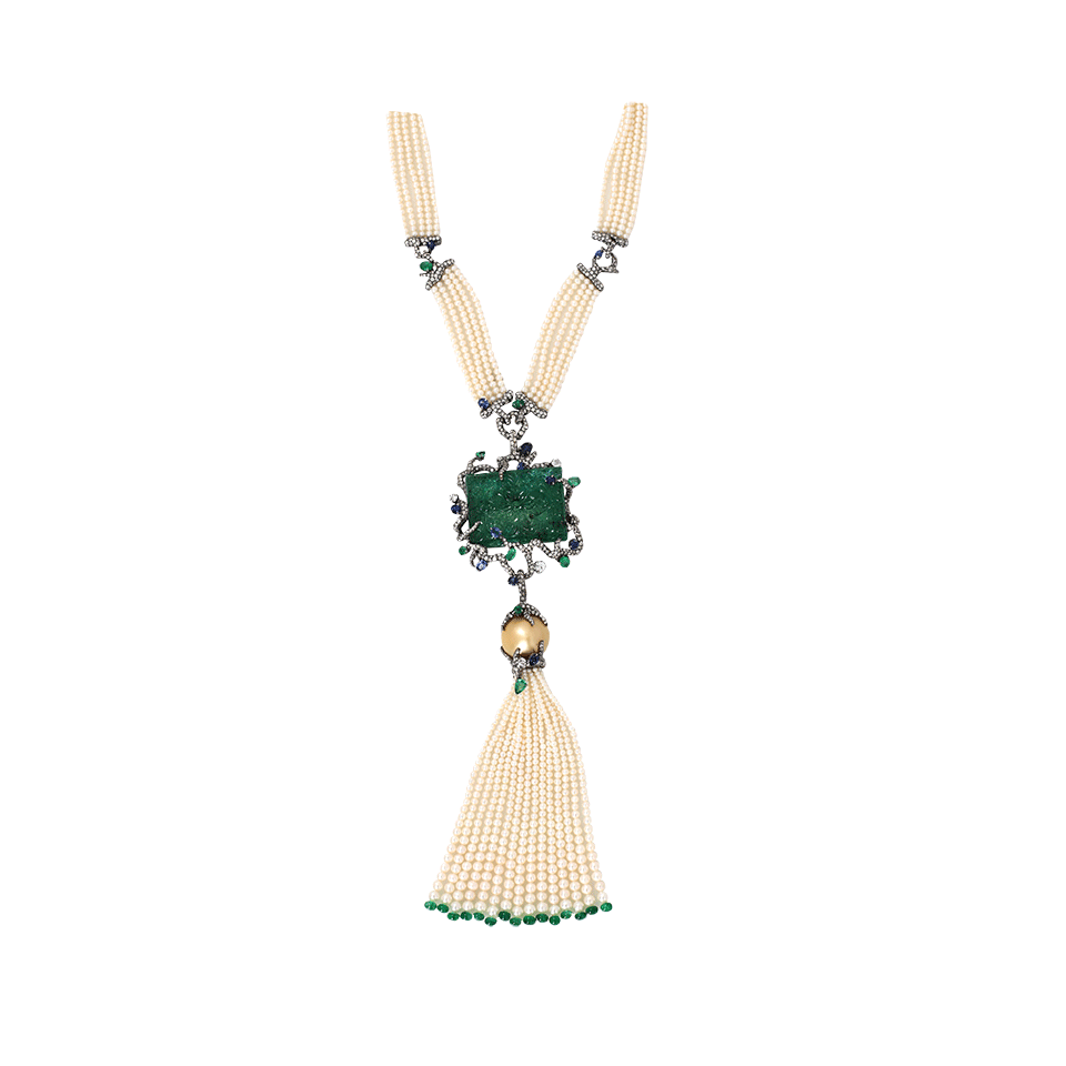 ARUNASHI-Carved Emerald Necklace-BLACK GOLD