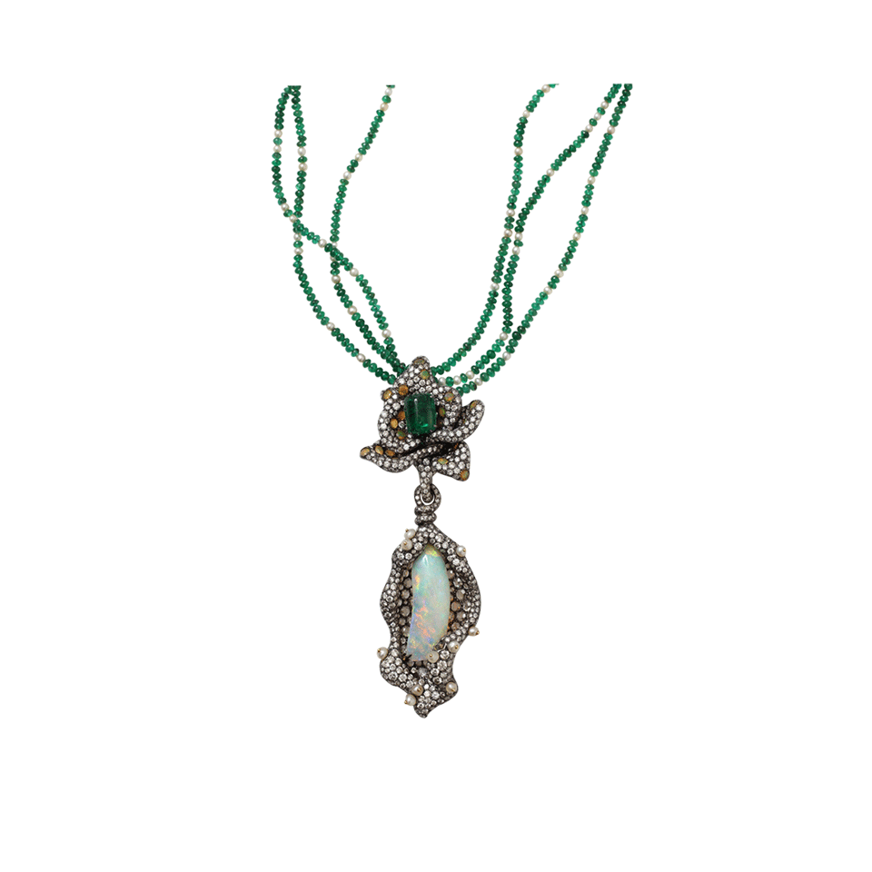 ARUNASHI-Emerald And Opal Flower Necklace-BLACK GOLD