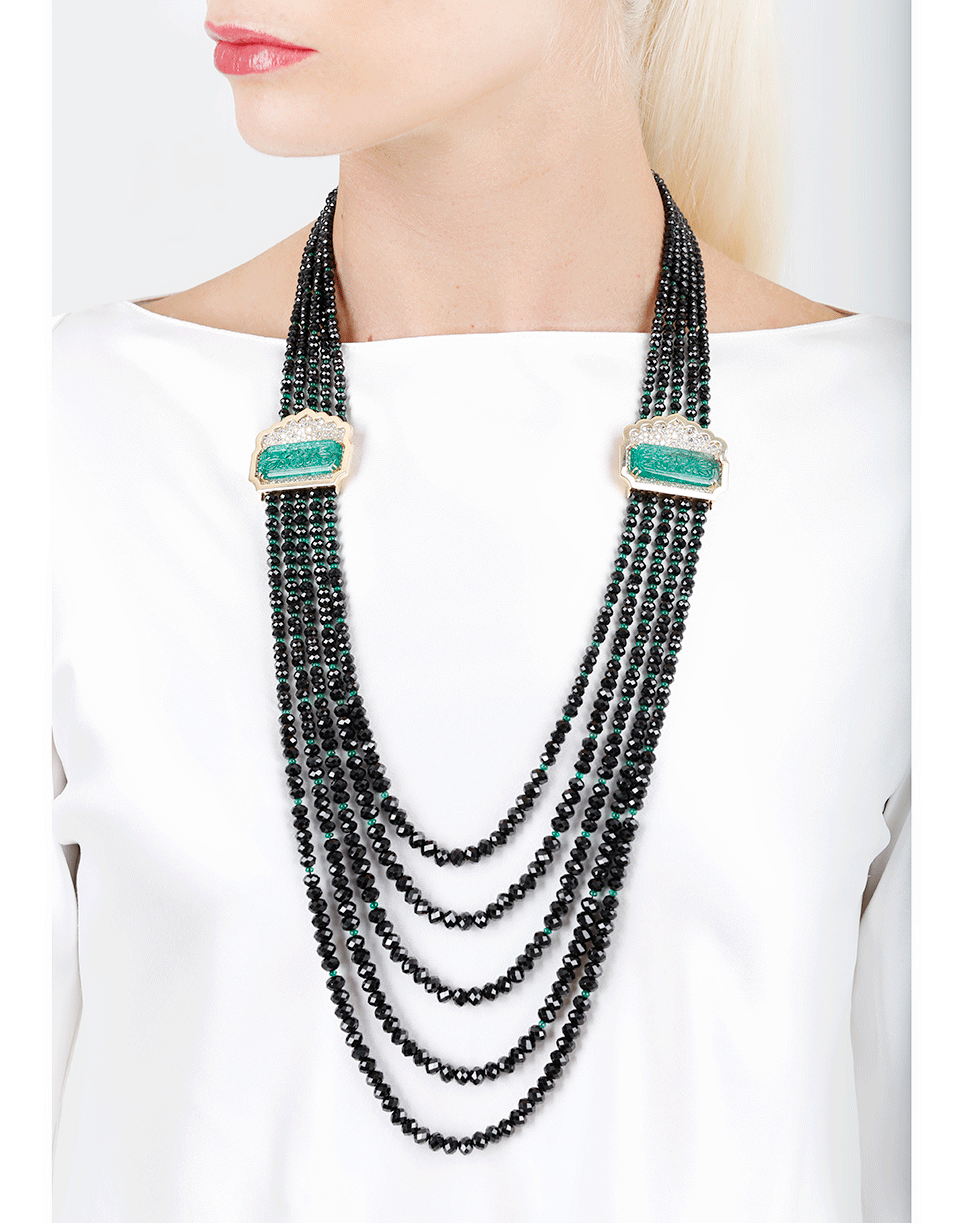 ARUNASHI-Emerald Beaded Necklace-BLACK GOLD