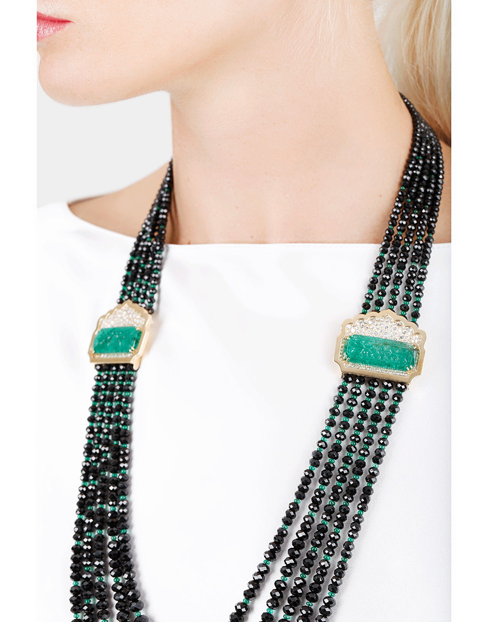 ARUNASHI-Emerald Beaded Necklace-BLACK GOLD