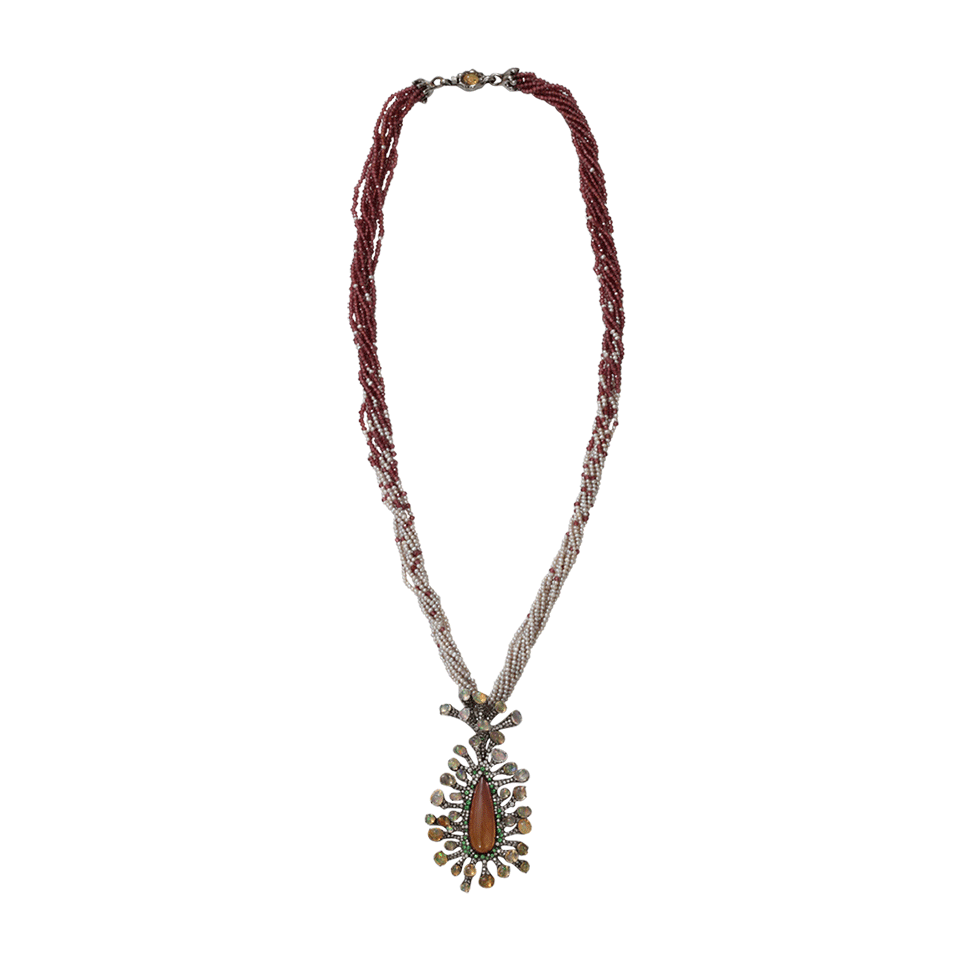 ARUNASHI-Tourmaline, Fire Opal, And Pearl Necklace-BLACK GOLD