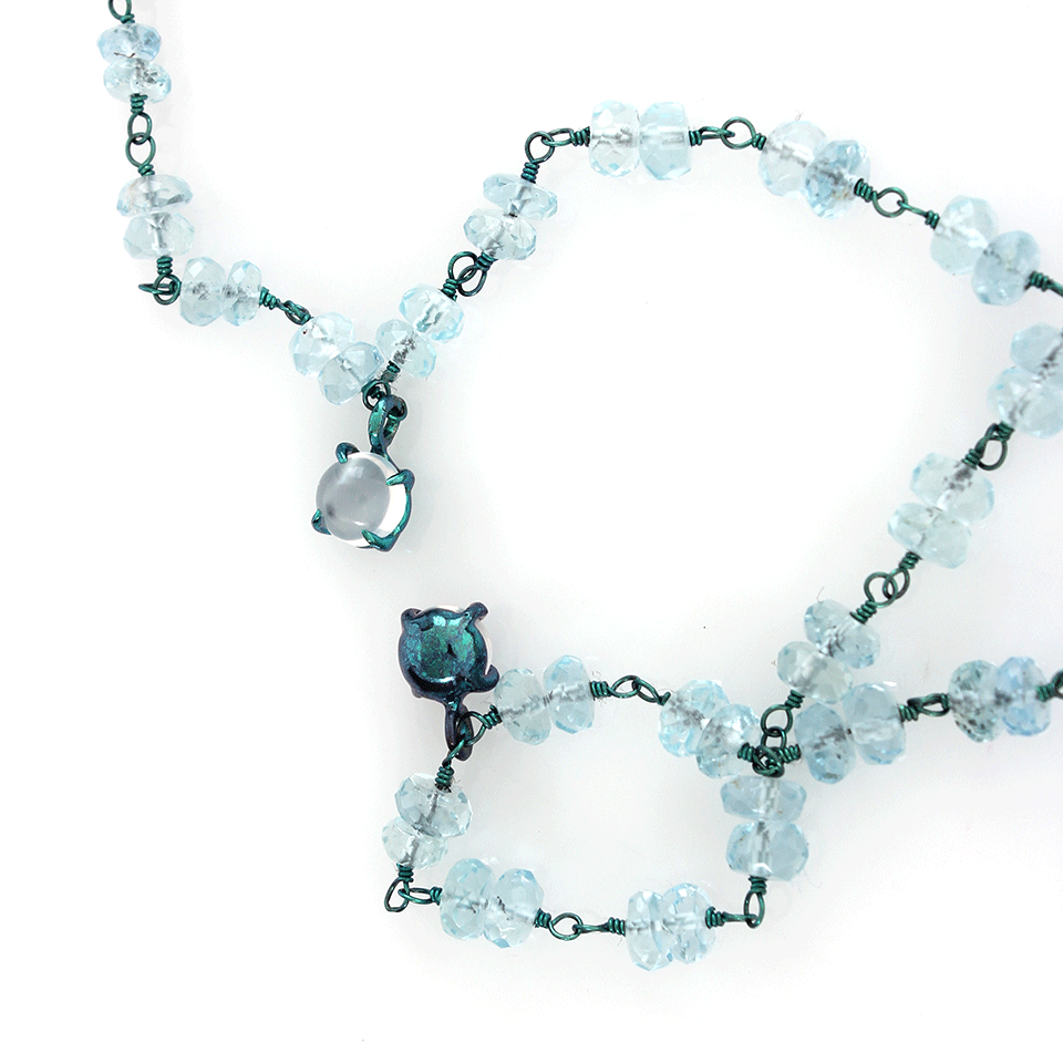 ARUNASHI-Aquamarine And Moonstone Bead Wrap Necklace-TITANIUM