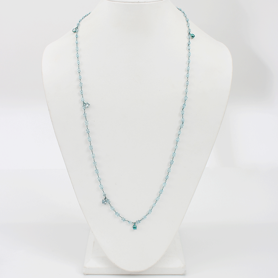 ARUNASHI-Aquamarine And Moonstone Bead Wrap Necklace-TITANIUM