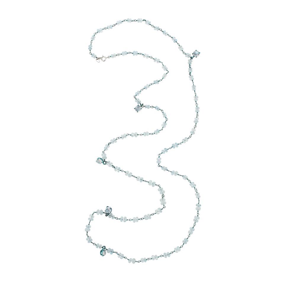 ARUNASHI-Aquamarine And Moonstone Bead Wrap Necklace-TITANIUM