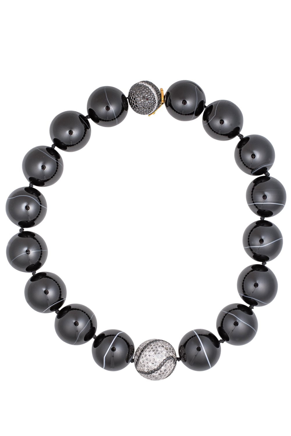 ARUNASHI-Black Banded Agate Necklace-WHITE GOLD