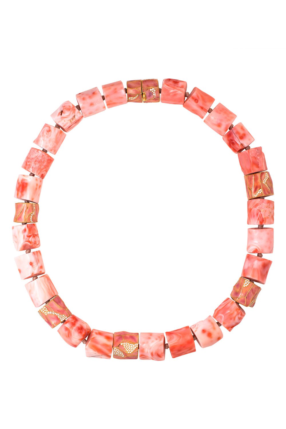 ARUNASHI-Coral Enamel Necklace-WHITE GOLD