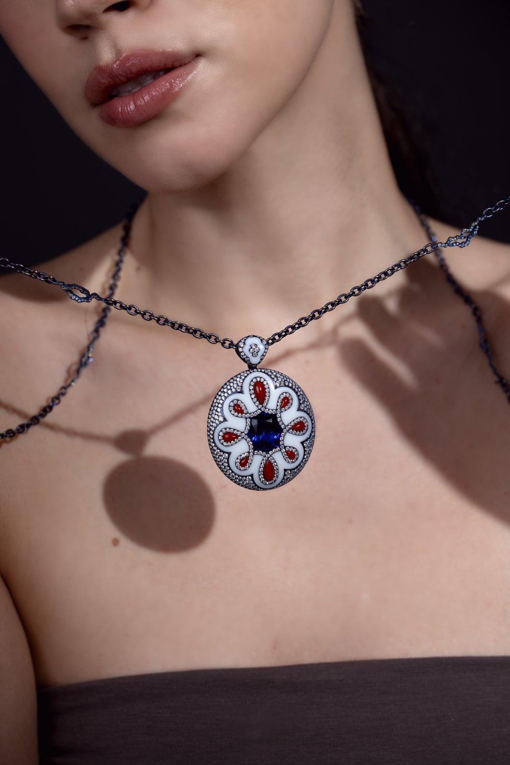 ARUNASHI-Tanzanite Diamond Pendant Necklace-WHITE GOLD