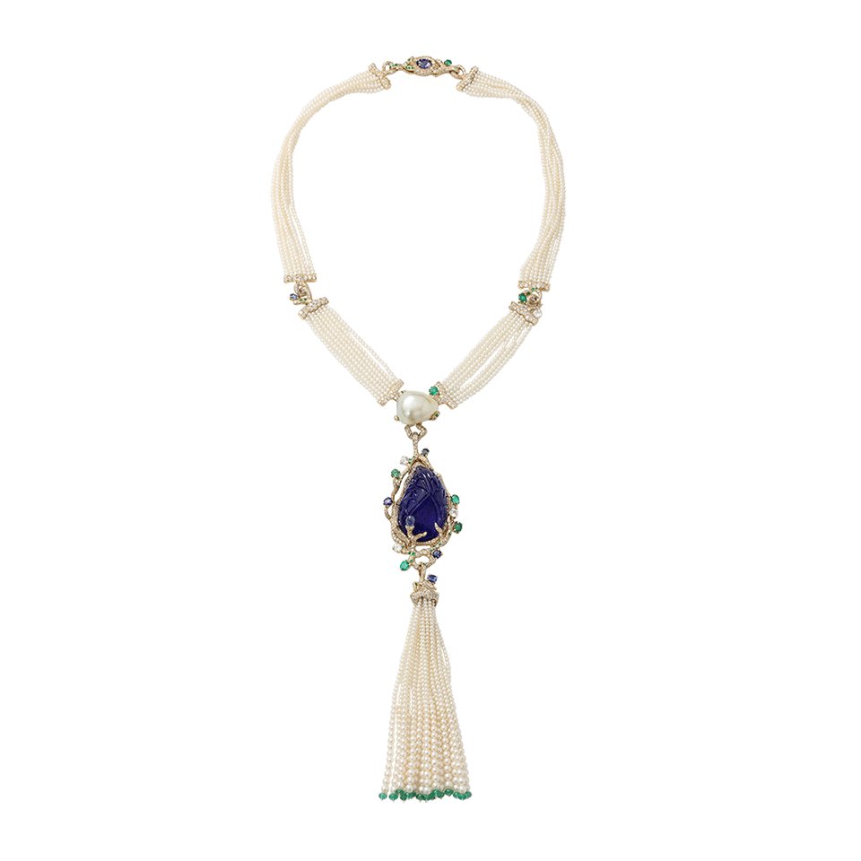 ARUNASHI-Carved Tanzanite Tassel Necklace-YELLOW GOLD