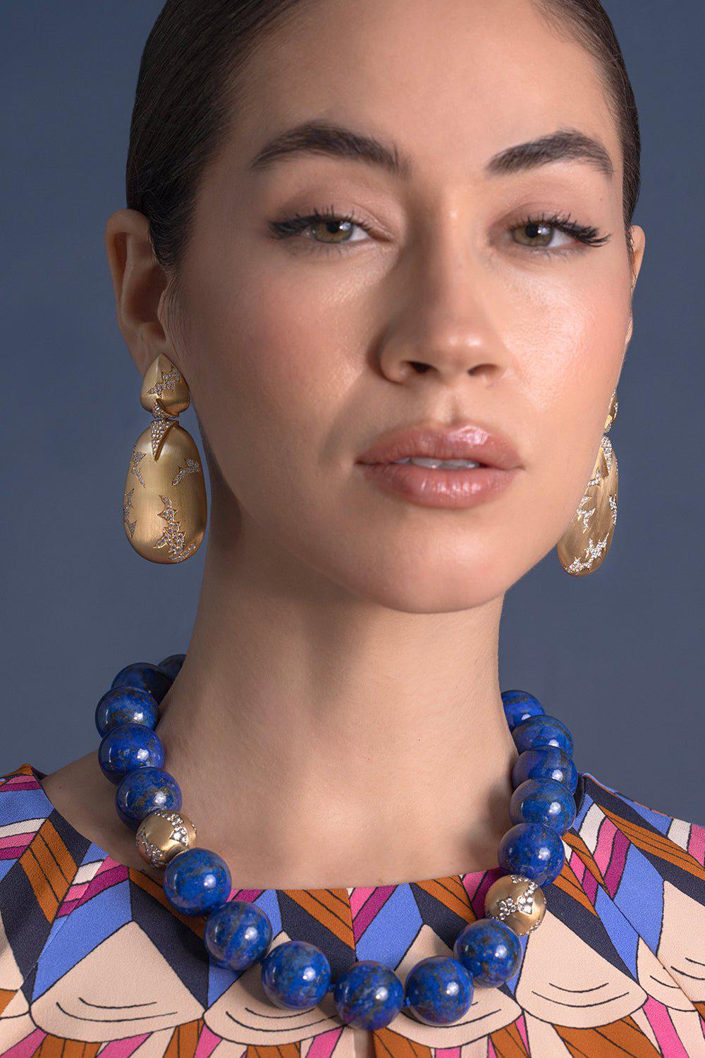 ARUNASHI-Lapis Lazuli Diamond Necklace-YELLOW GOLD