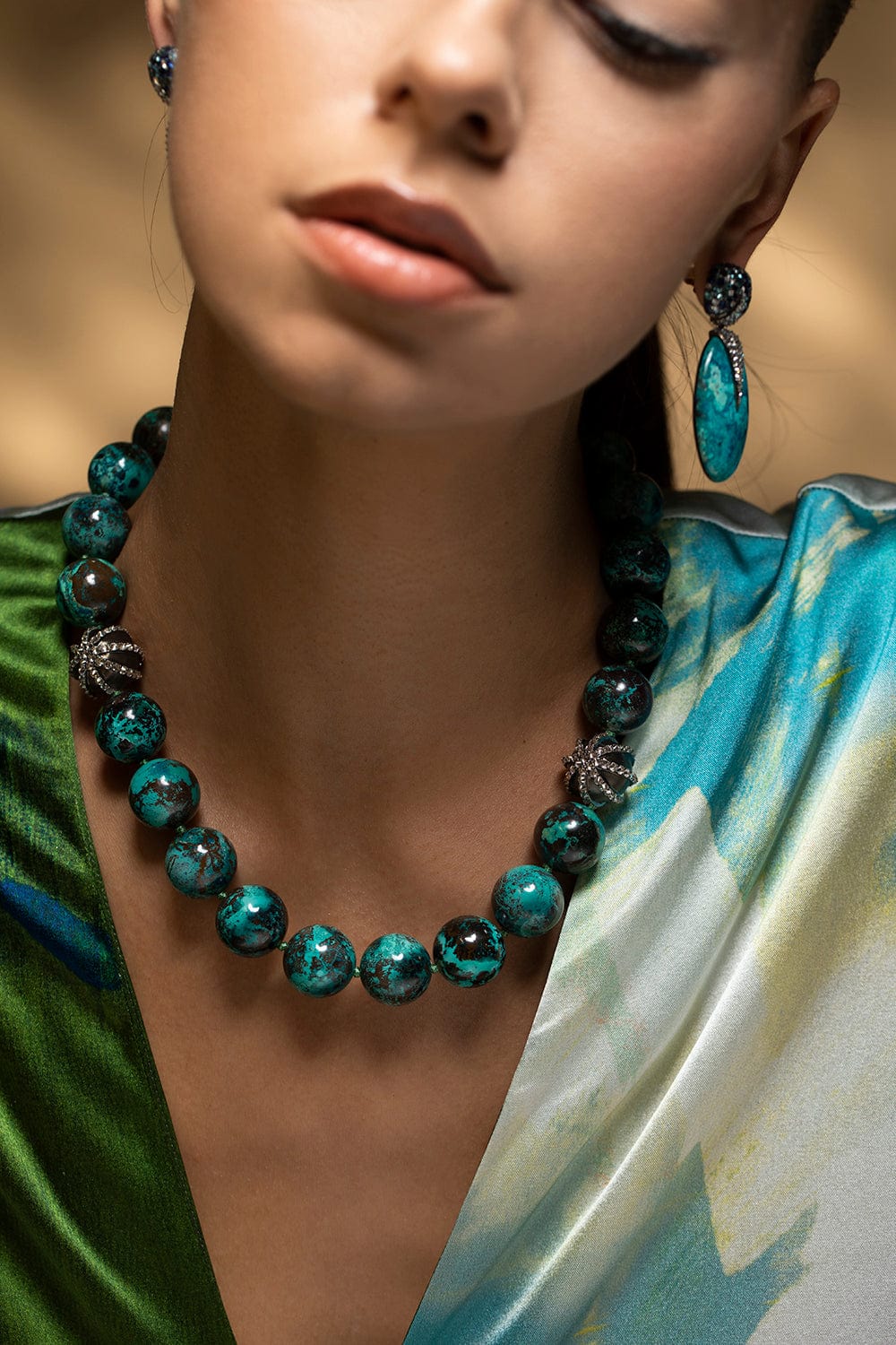 ARUNASHI-Moroccan Crysocolla Necklace-YELLOW GOLD