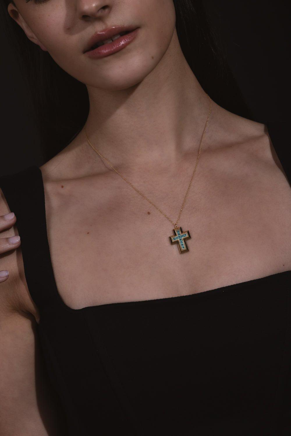 ARUNASHI-Paraiba Cross Pendant-YELLOW GOLD