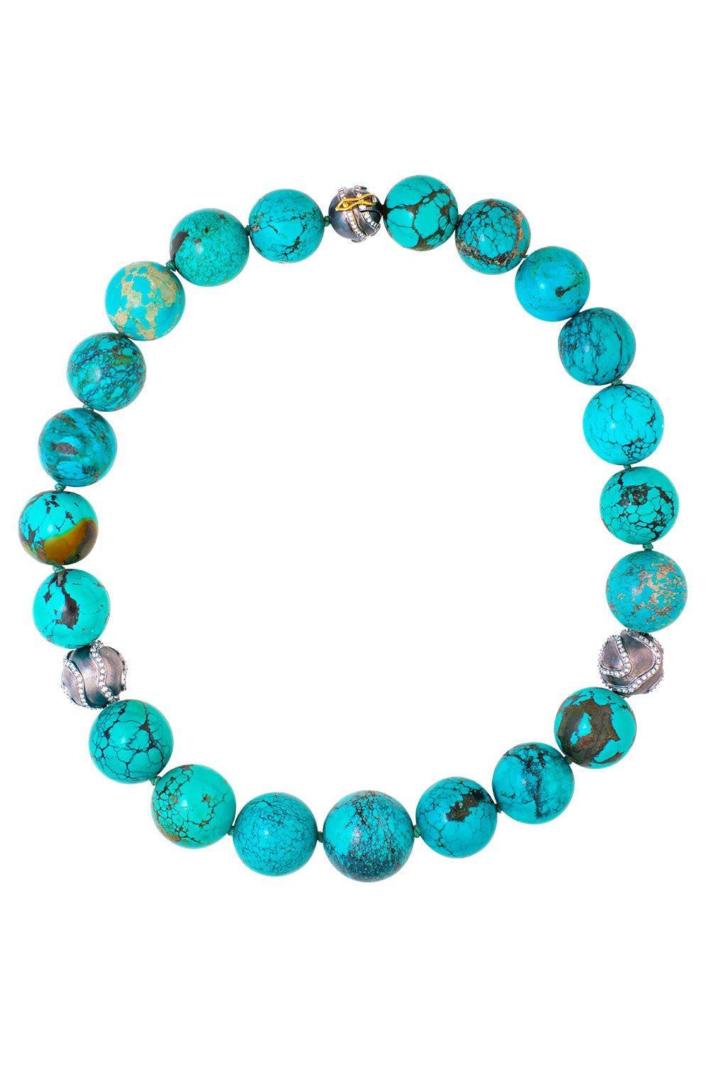 ARUNASHI-Turquoise Bead Necklace-YELLOW GOLD
