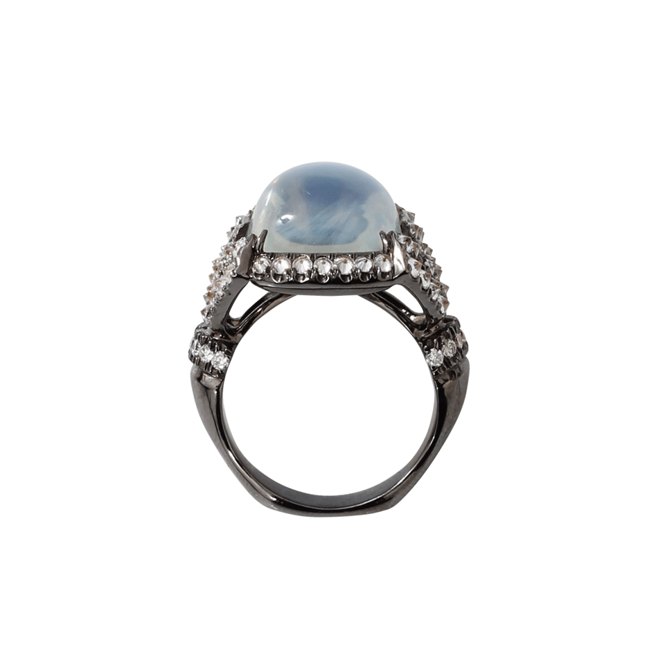 ARUNASHI-Moonstone And Diamond Ring-BLACK GOLD