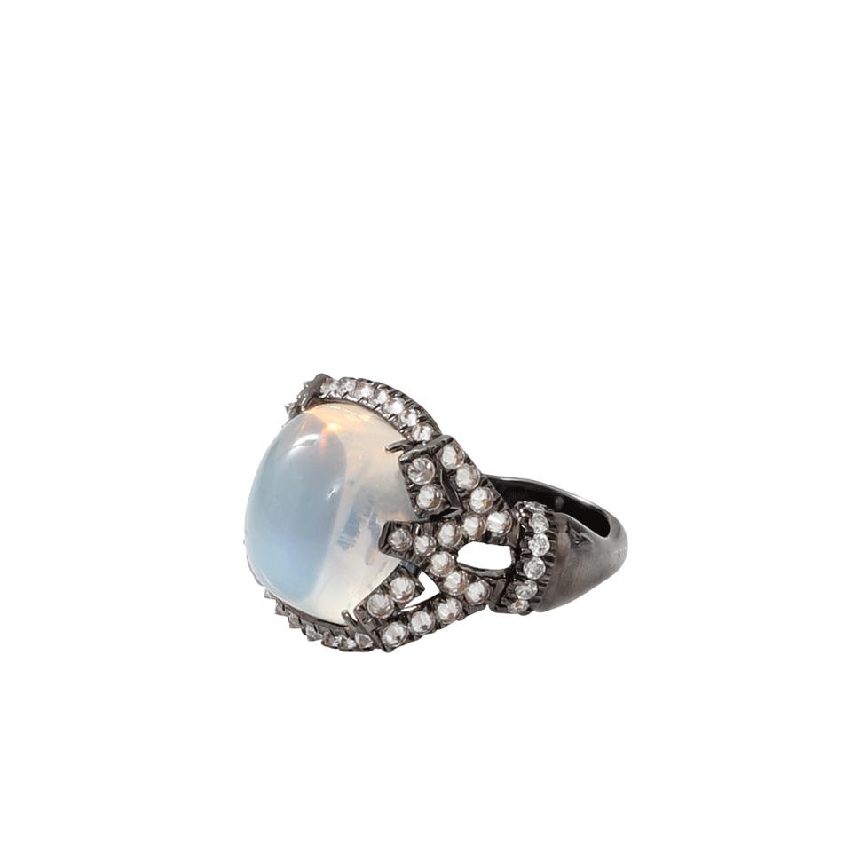 ARUNASHI-Moonstone And Diamond Ring-BLACK GOLD
