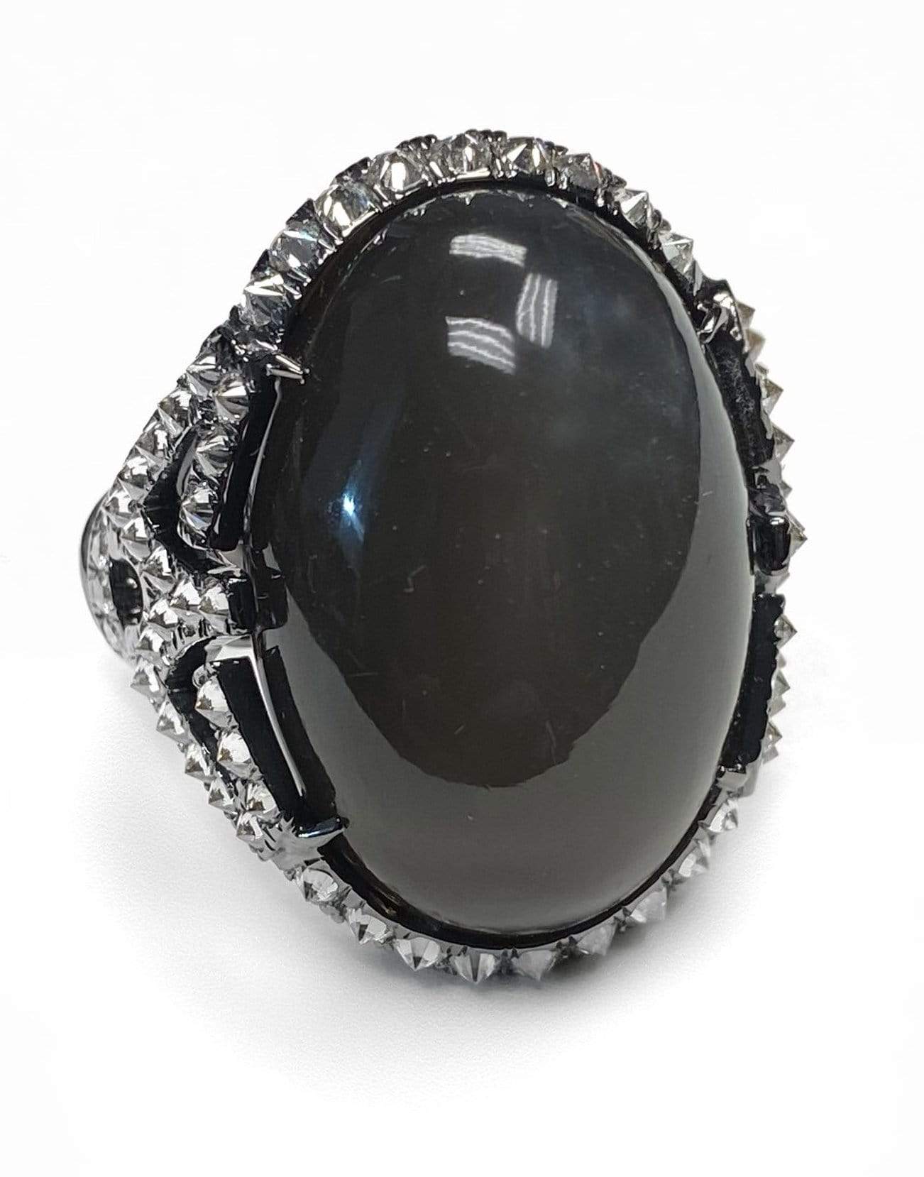 ARUNASHI-Grey Moonstone Ring-BLACK GOLD