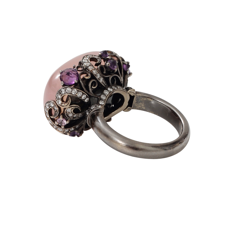 ARUNASHI-Rose Quartz Garden Ring-BLACK GOLD