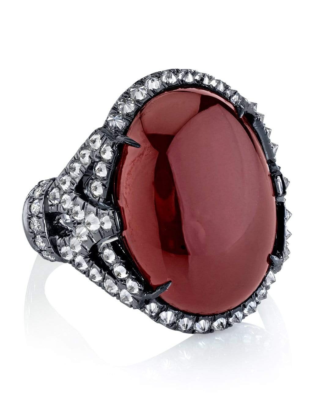 ARUNASHI-Red Garnet and Diamond Deco Ring-BLACK GOLD