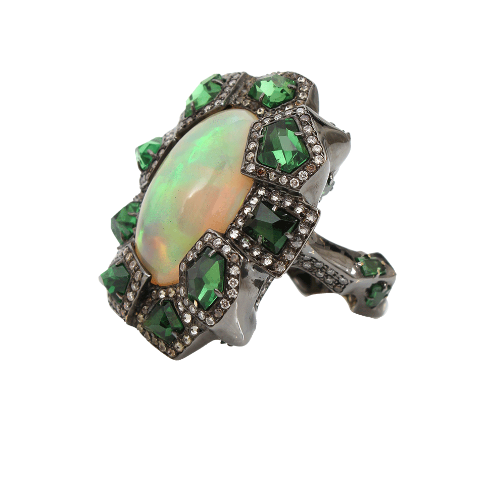 ARUNASHI-Tsavorite and Opal Ring-BLACK GOLD