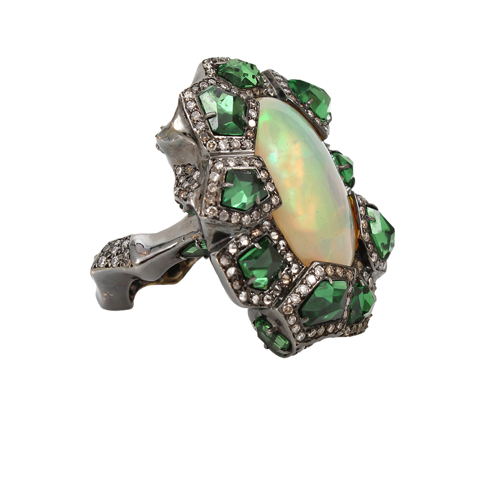 ARUNASHI-Tsavorite and Opal Ring-BLACK GOLD