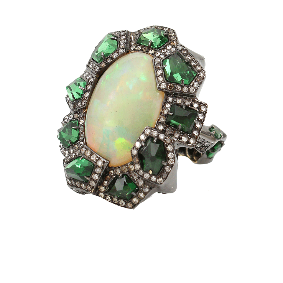 ARUNASHI-Tsavorite and Opal Ring-BLACK GOLD