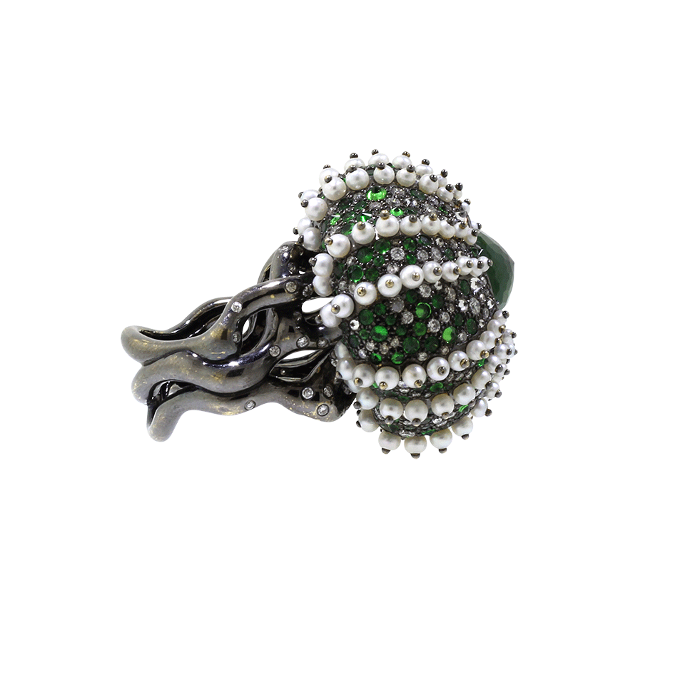 ARUNASHI-Demantoid Sea Urchin Pearl Ring-BLACK GOLD