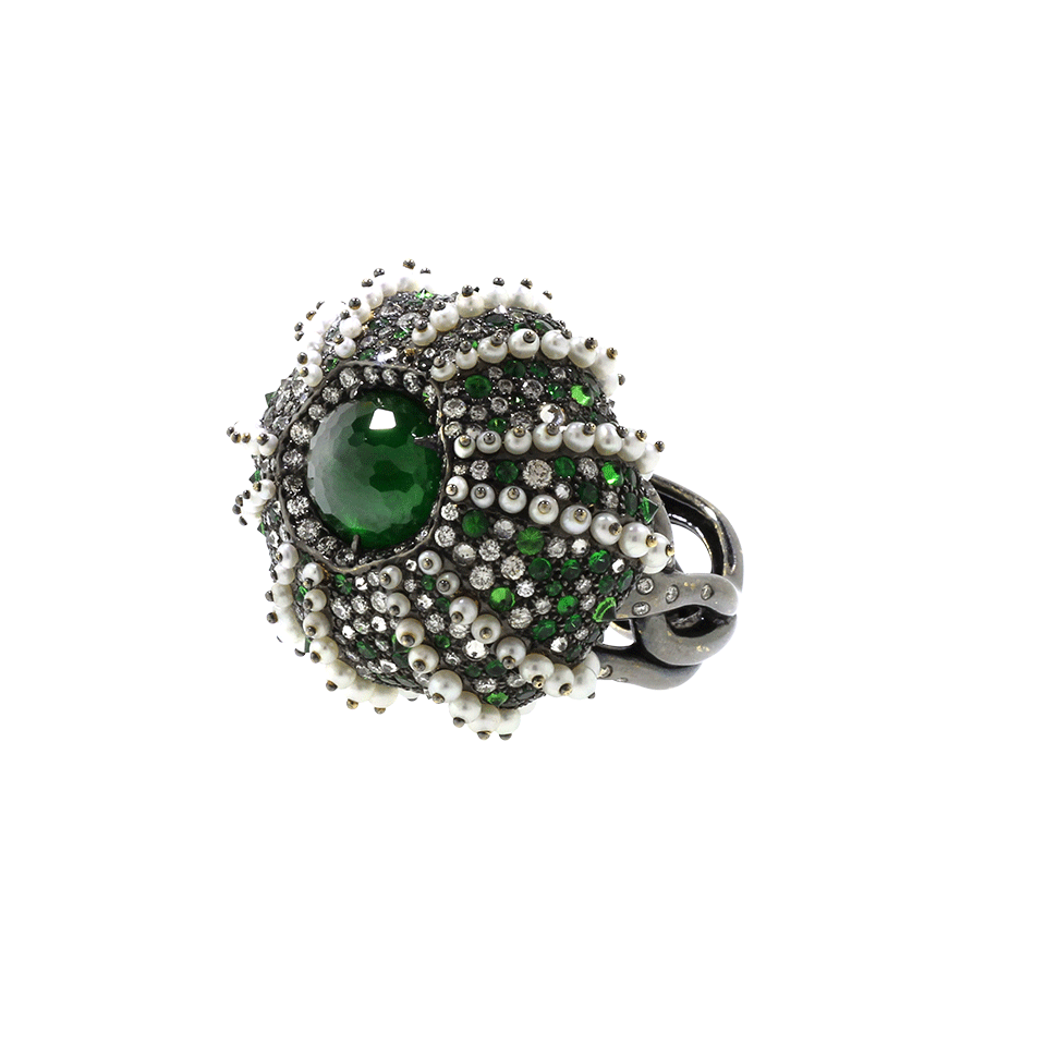 ARUNASHI-Demantoid Sea Urchin Pearl Ring-BLACK GOLD