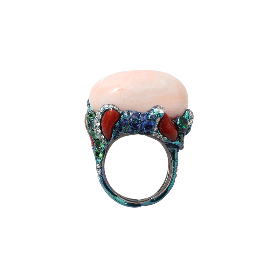 ARUNASHI-Pink Coral And Tsavorite Ring-TITANIUM