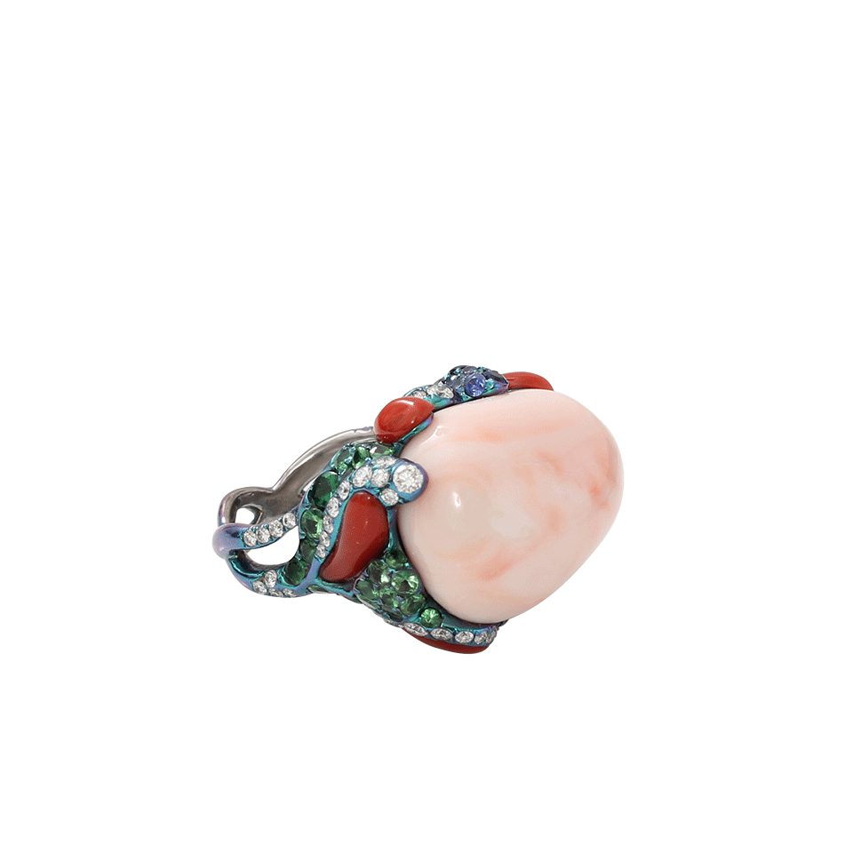 ARUNASHI-Pink Coral And Tsavorite Ring-TITANIUM