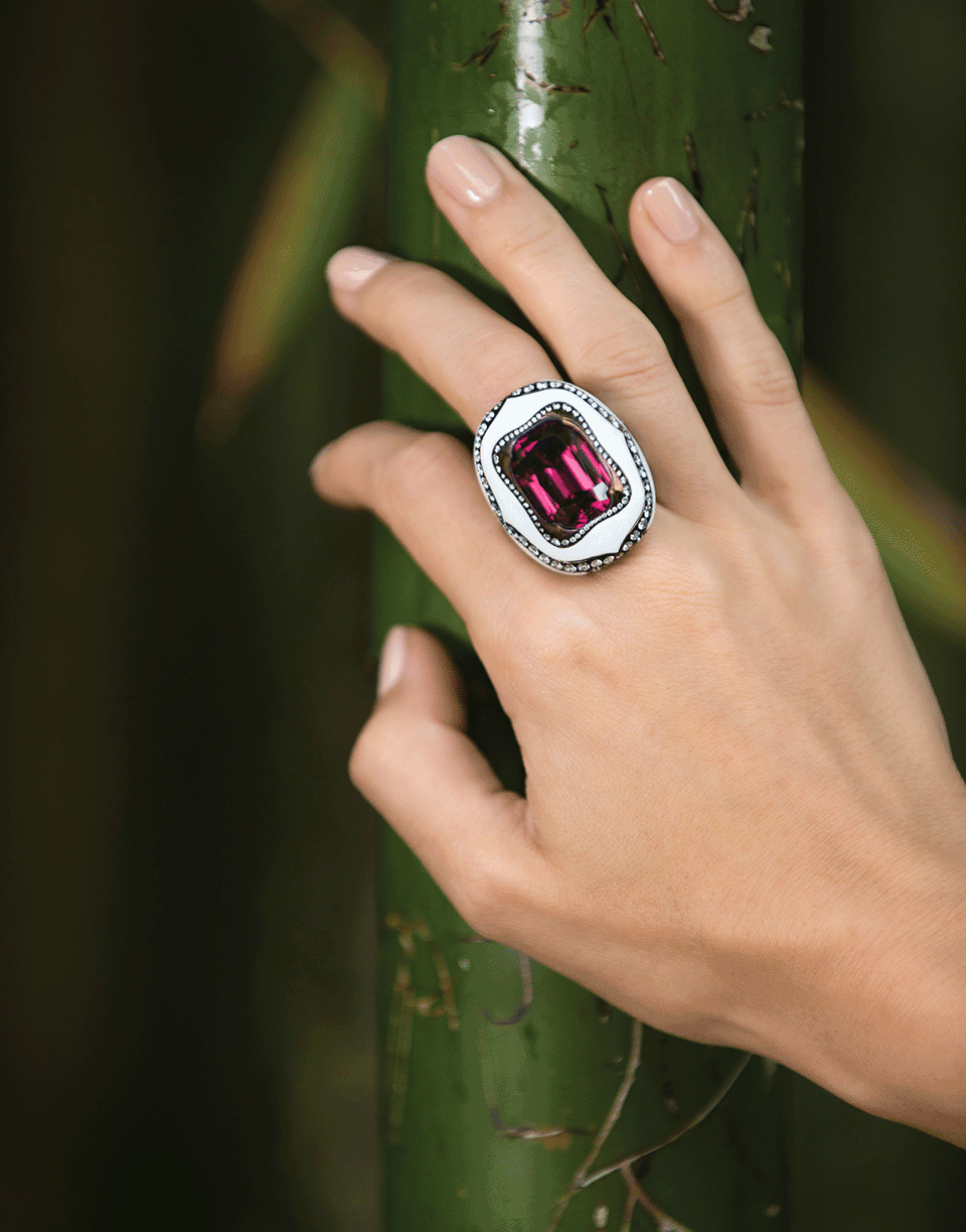 ARUNASHI-Rhodolite And Cachalong Opal Ring-TITANIUM