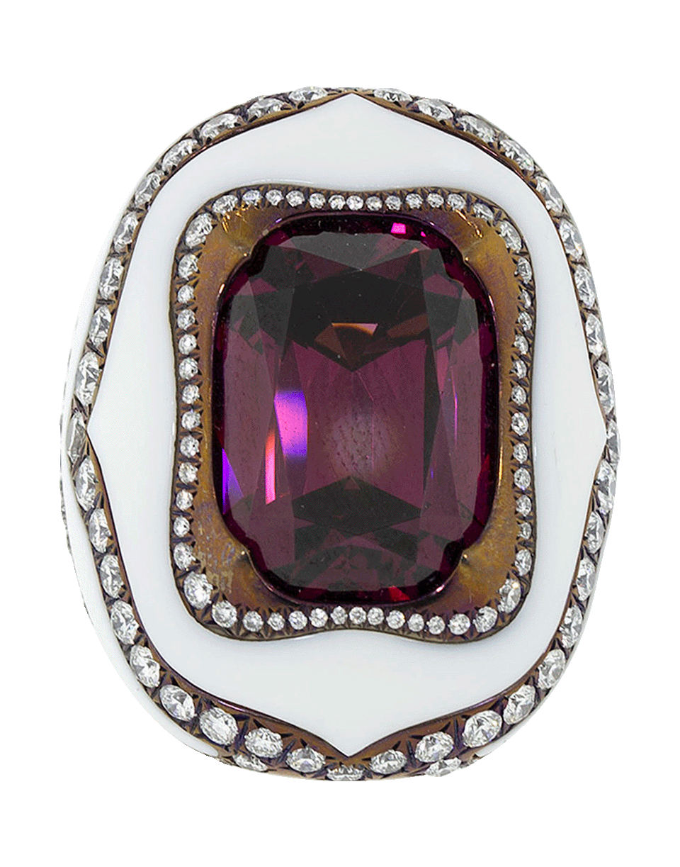 ARUNASHI-Rhodolite And Cachalong Opal Ring-TITANIUM