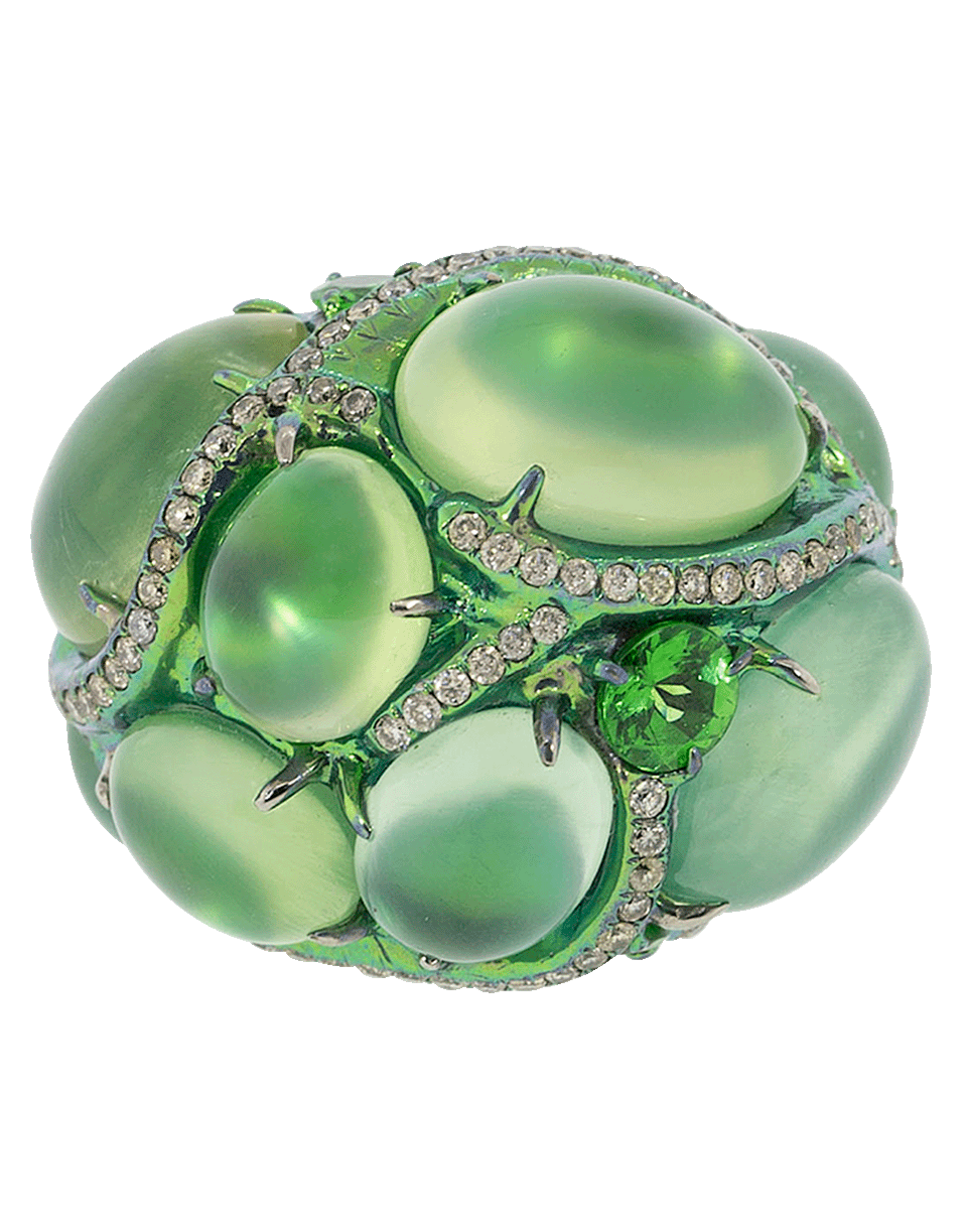 ARUNASHI-Prehnite Ring Encased In Tsavorite-TITANIUM