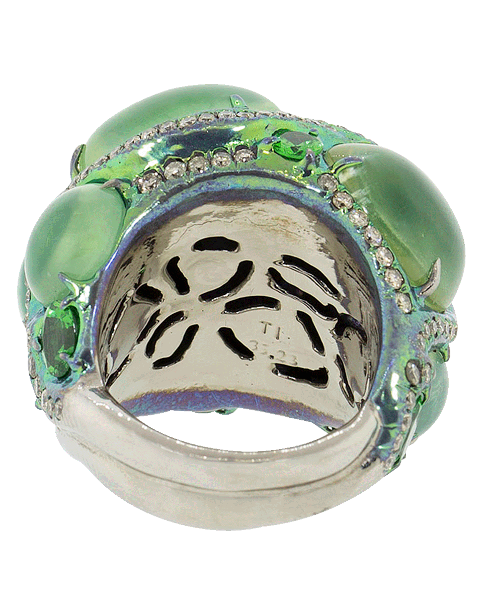 ARUNASHI-Prehnite Ring Encased In Tsavorite-TITANIUM