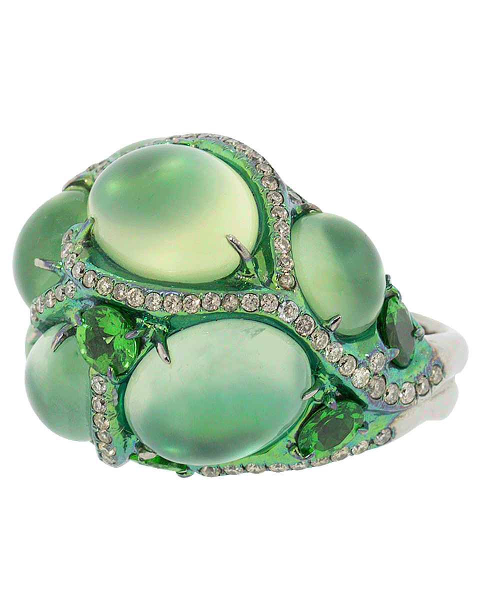 ARUNASHI-Prehnite Ring Encased In Tsavorite-TITANIUM