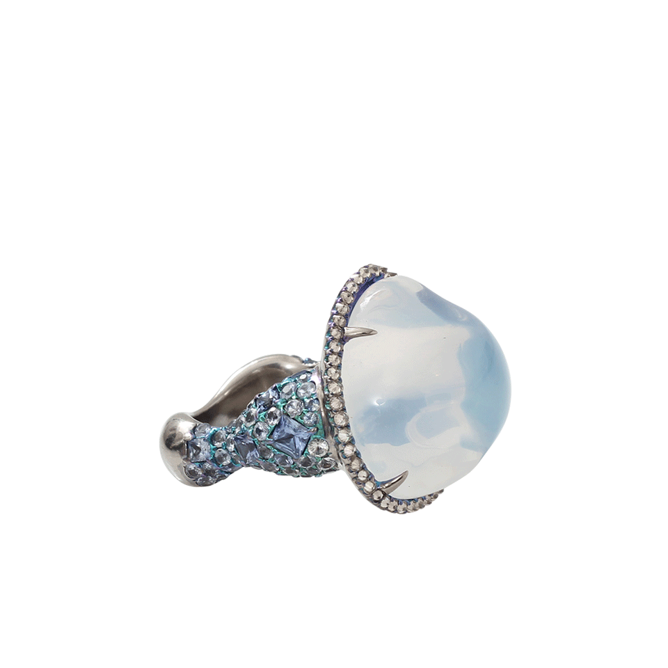 ARUNASHI-Water Opal And Sapphire Ring-TITANIUM