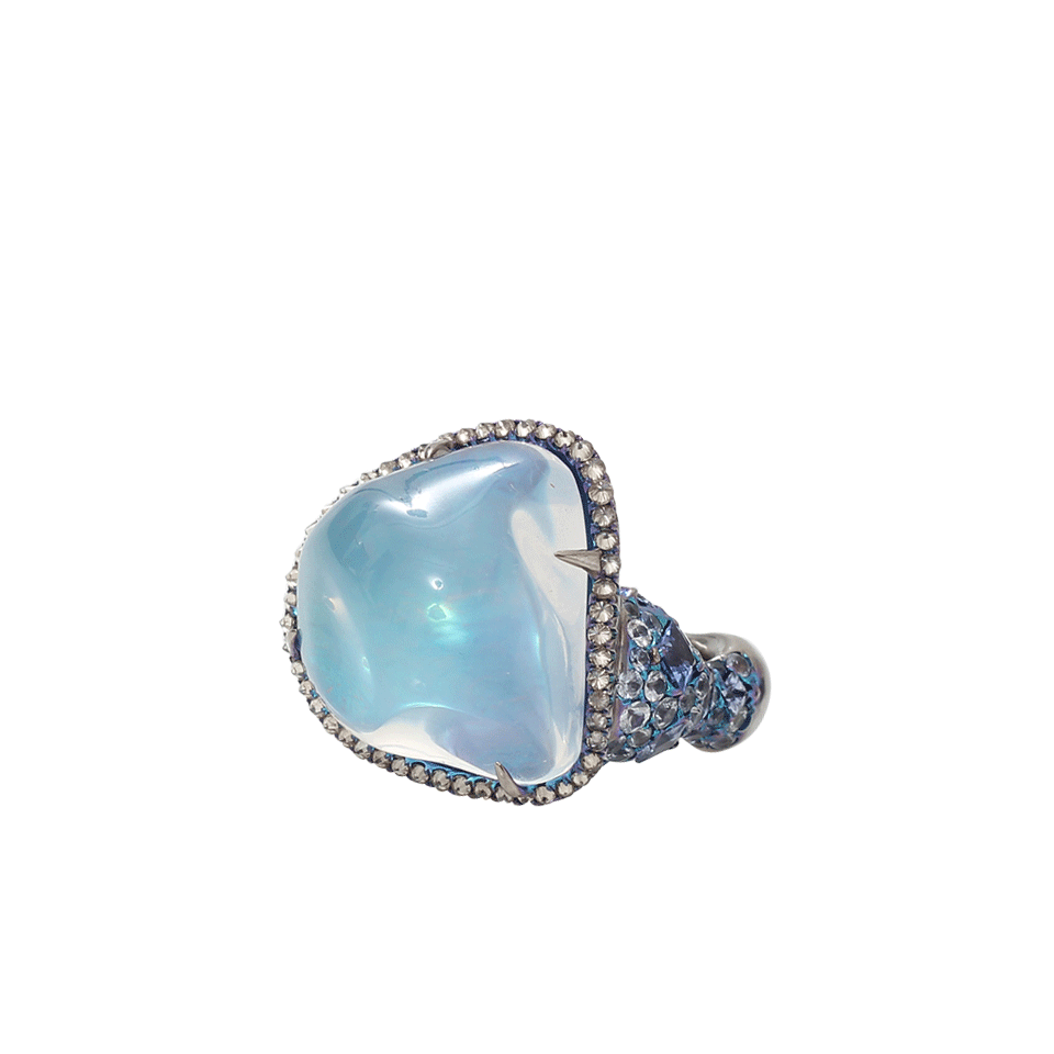 ARUNASHI-Water Opal And Sapphire Ring-TITANIUM