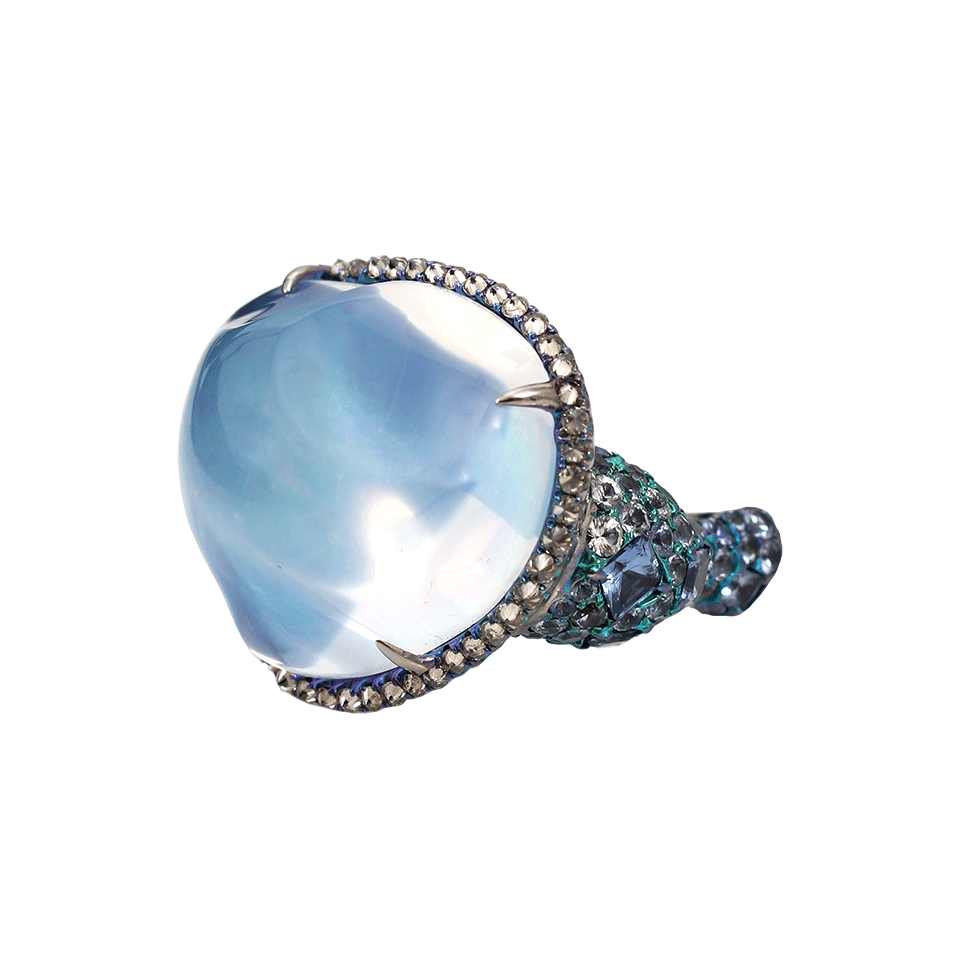 ARUNASHI-Water Opal Ring with Sapphire and Diamonds-TITANIUM