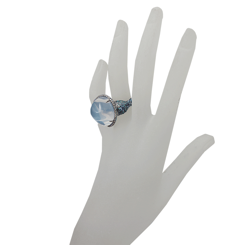 ARUNASHI-Water Opal Ring with Sapphire and Diamonds-TITANIUM