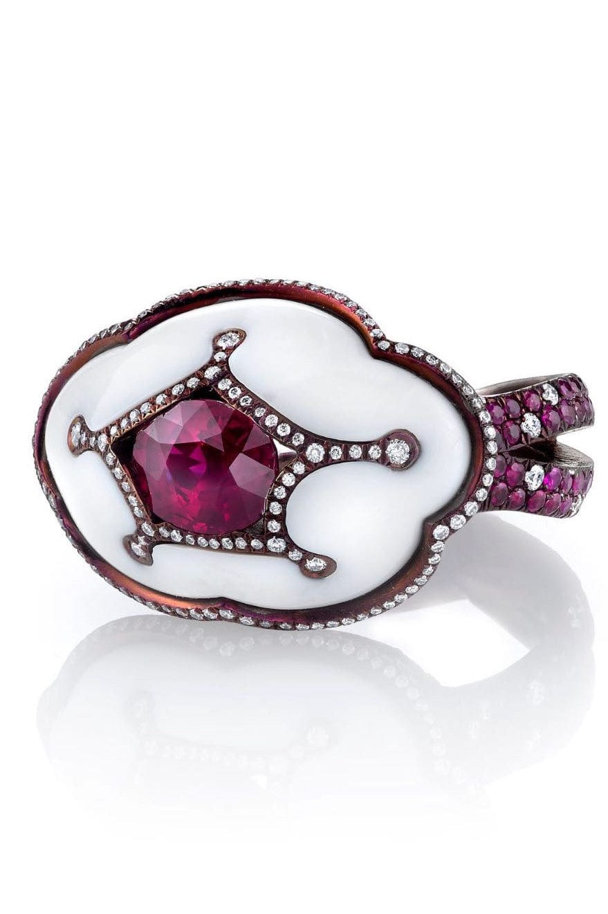 ARUNASHI-Ruby And Corian Ring-TITANIUM