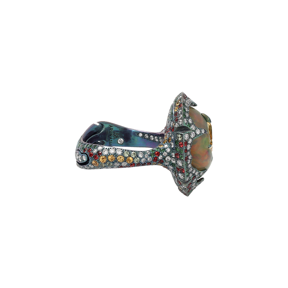 ARUNASHI-Yellow Diamond And Opal Ring-TITANIUM