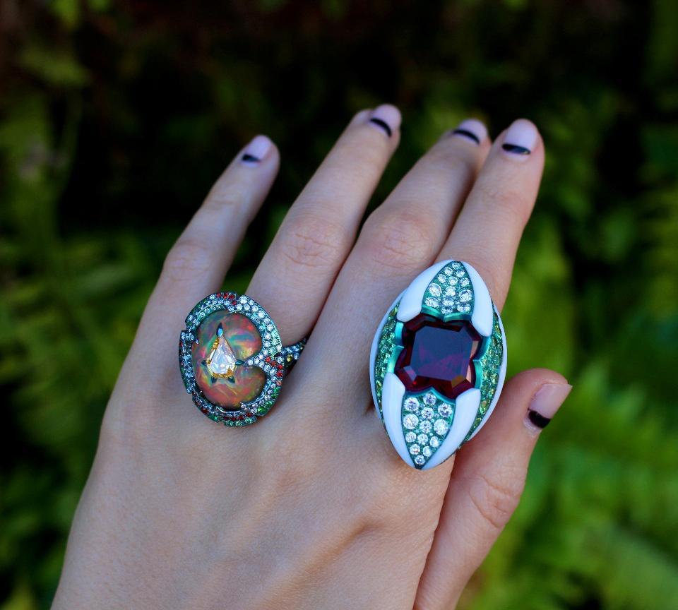 ARUNASHI-Yellow Diamond And Opal Ring-TITANIUM
