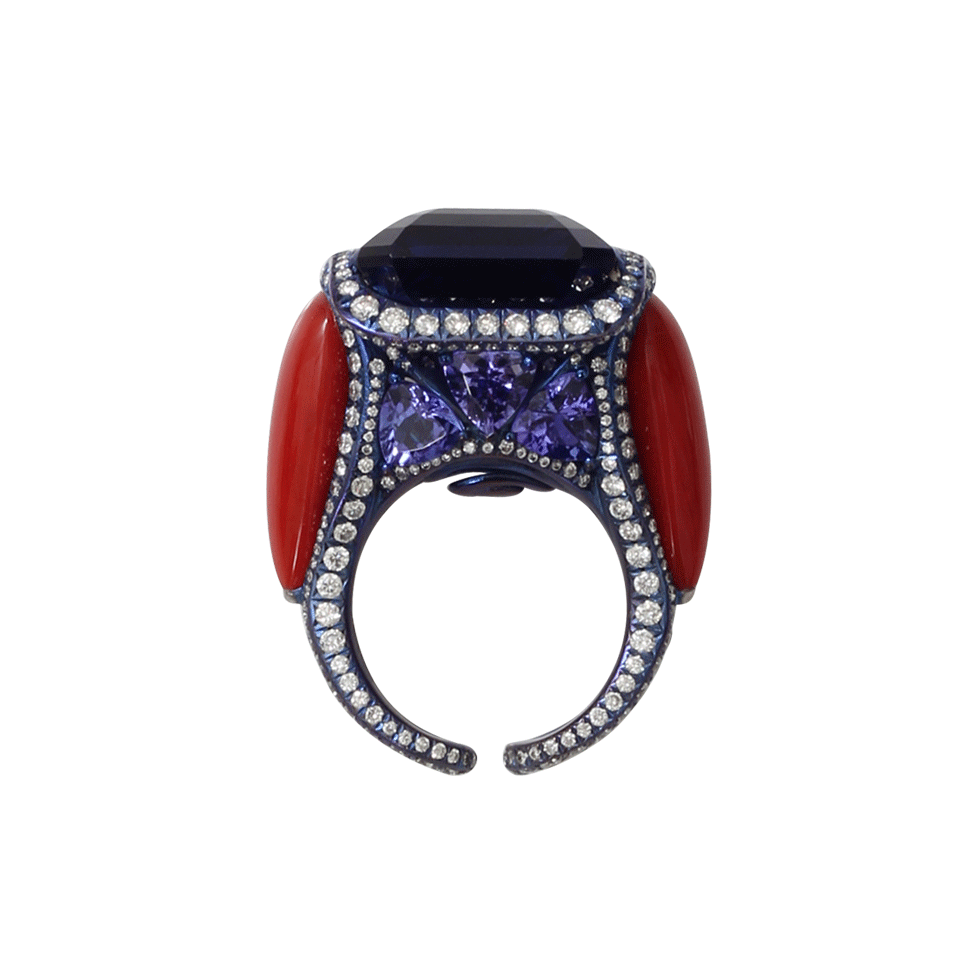 ARUNASHI-Tanzanite And Coral Ring-TITANIUM