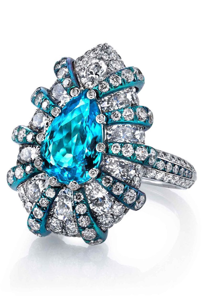 ARUNASHI-Paraiba and Diamond Ring-WHITE GOLD