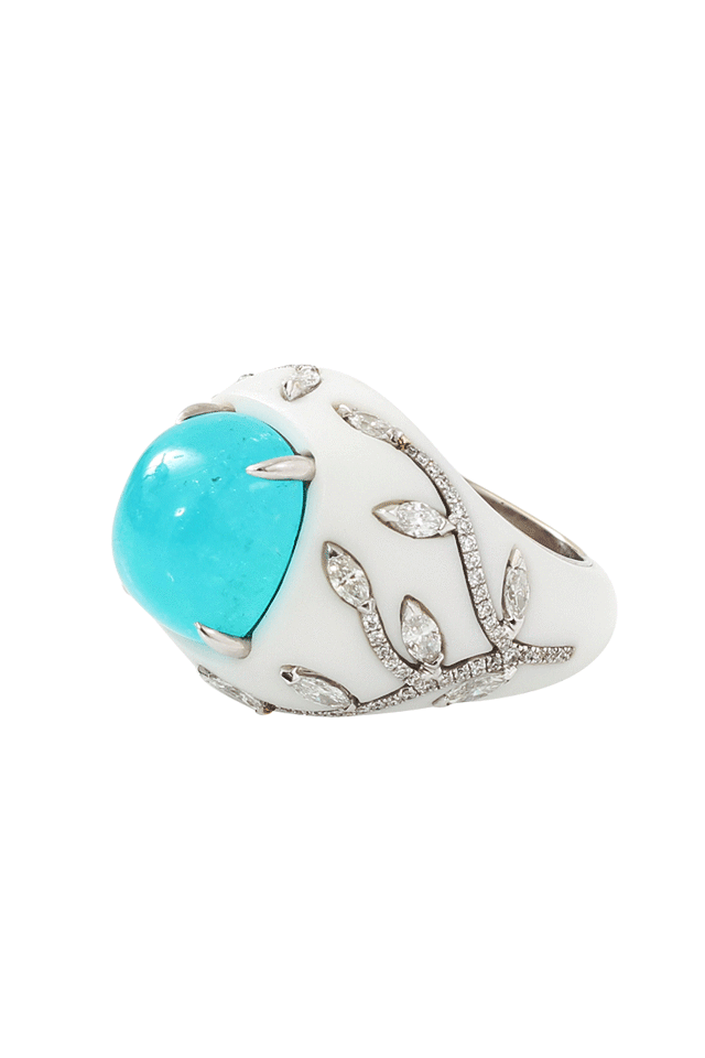 ARUNASHI-Cabochon Paraiba Corian Ring-WHITE GOLD