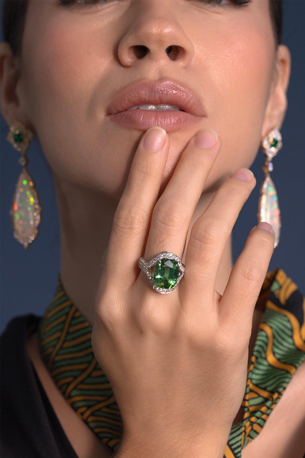 ARUNASHI-Mint Tourmaline Diamond Ring-WHITE GOLD