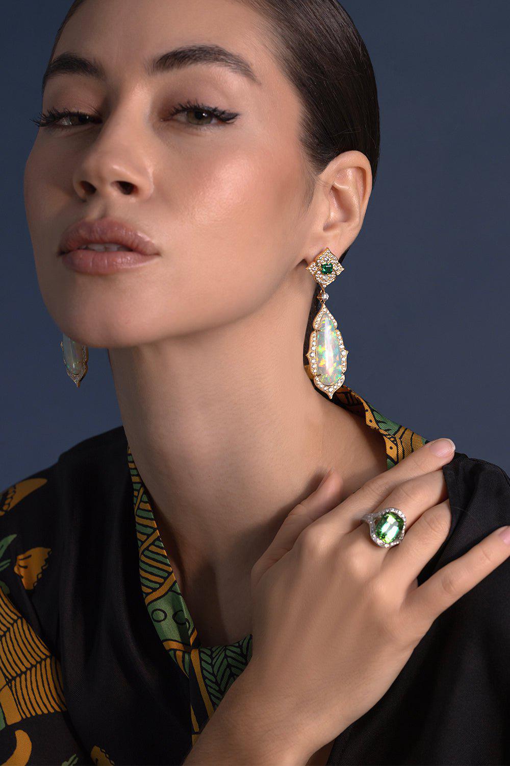 ARUNASHI-Mint Tourmaline Diamond Ring-WHITE GOLD