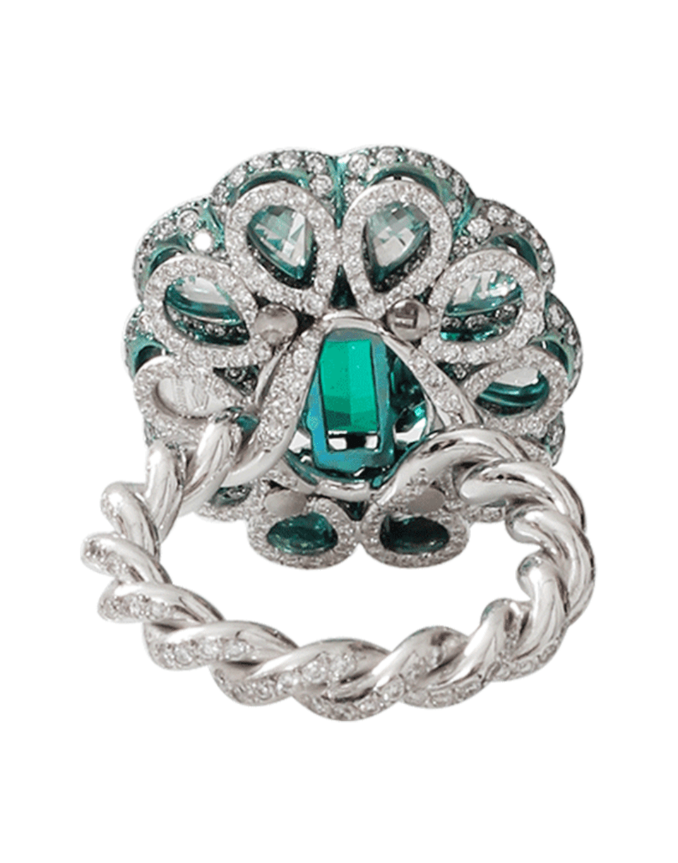 ARUNASHI-Columbian Emerald And Diamond Ring-WHITE GOLD