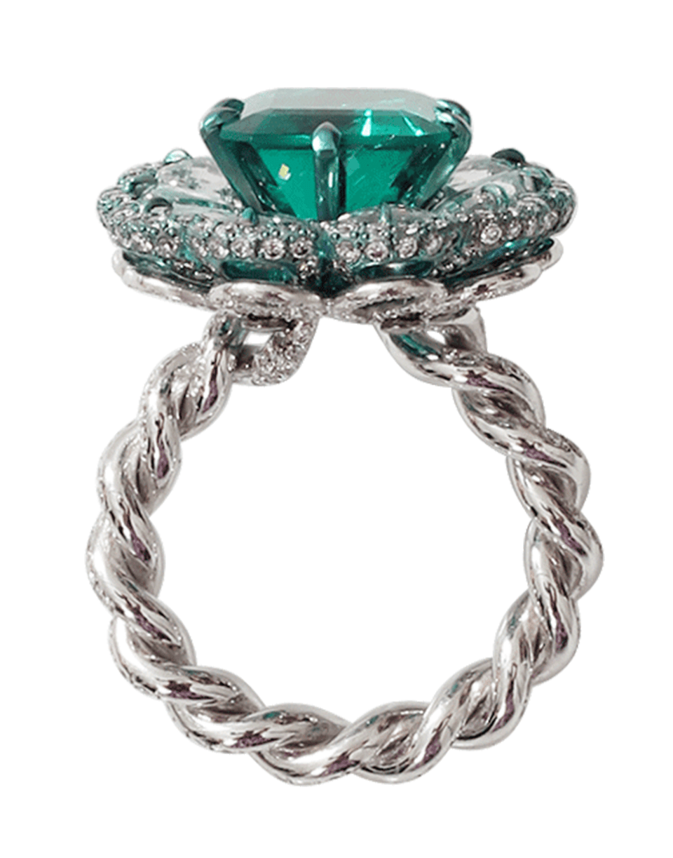 ARUNASHI-Columbian Emerald And Diamond Ring-WHITE GOLD