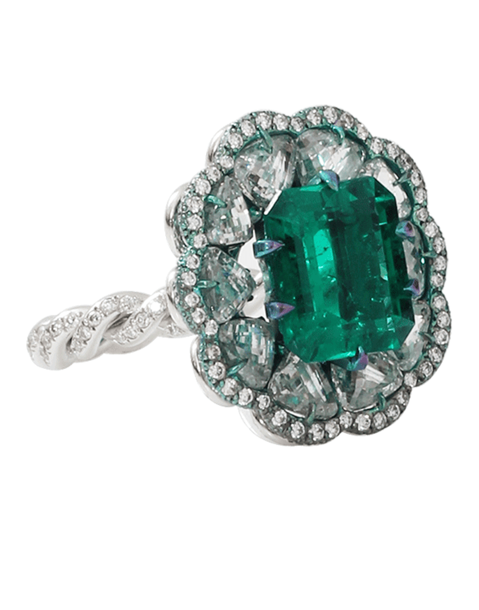 ARUNASHI-Columbian Emerald And Diamond Ring-WHITE GOLD