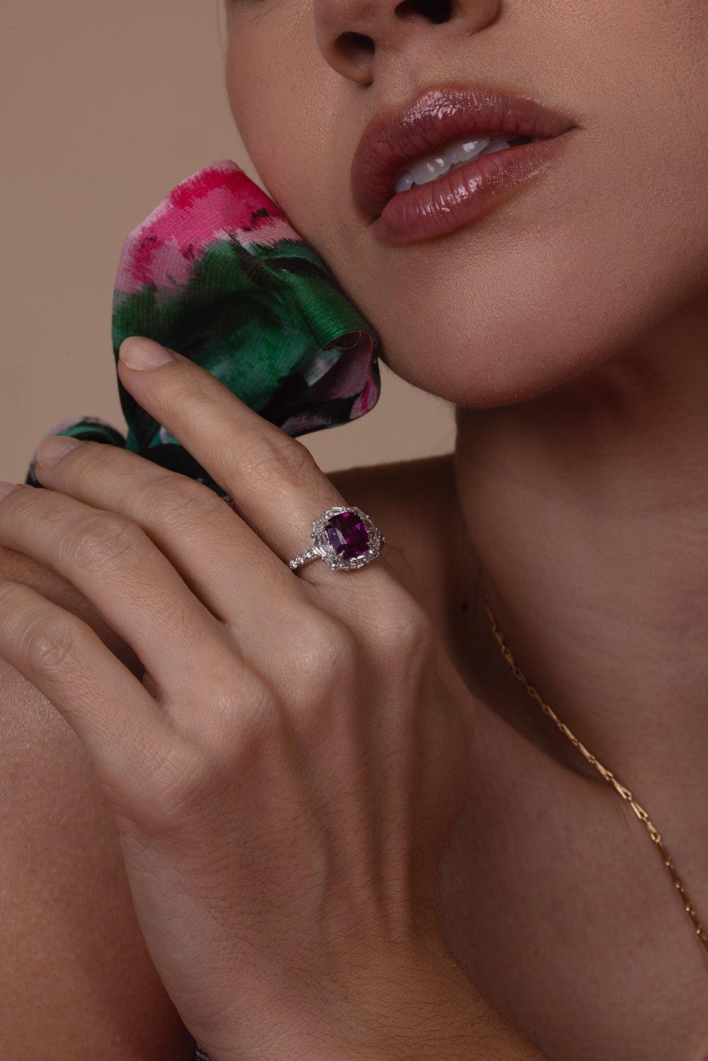 ARUNASHI-Pink Sapphire Fancy Cut Diamond Ring-WHITE GOLD